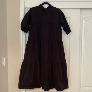 Everlane MIDI Black tiered 3/4 sleeve dress